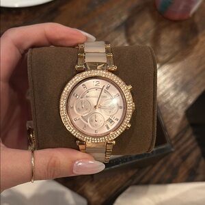 Michael Kors Gold Chronograph Watch with Crystal Bezel